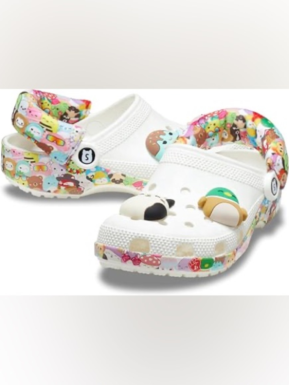 CROCS x SQUISHMALLOWS | White Clog Shoes with Colorful Character Jibbitz - Picture 1 of 12